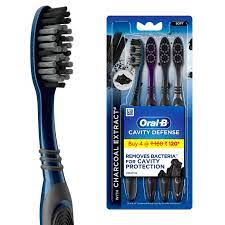 Oral B Cavity Defense Black Manual Toothbrush for adults with charcoal extract- Medium (Pack of 4)