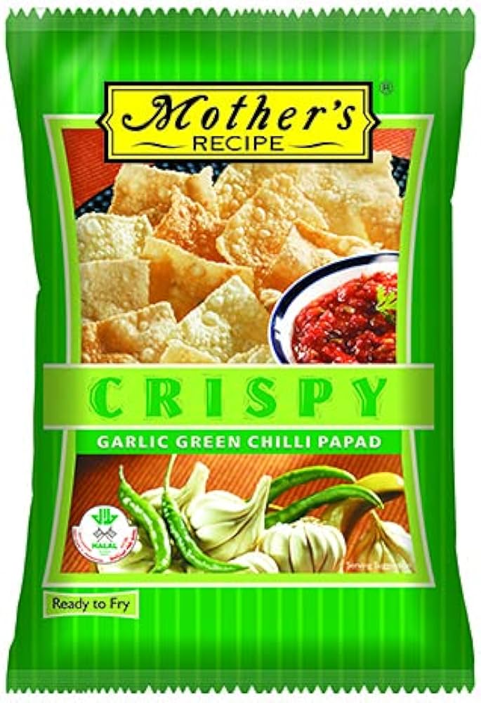 Mothers recipe Garlic Green Chilli Papads 90g