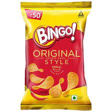 Bingo Flat Cut Spicy Potato Chips – Original Style, Chilli Sprinkled, Perfect For Snacks, 90 g